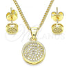 Oro Laminado Earring and Pendant Adult Set, Gold Filled Style with White Micro Pave, Polished, Golden Finish, 10.156.0277