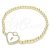 Oro Laminado Fancy Bracelet, Gold Filled Style Expandable Bead and Lock Design, with White Cubic Zirconia, Polished, Golden Finish, 03.299.0034.07