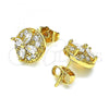 Oro Laminado Stud Earring, Gold Filled Style Flower Design, with White Cubic Zirconia and White Micro Pave, Polished, Golden Finish, 02.387.0034.2