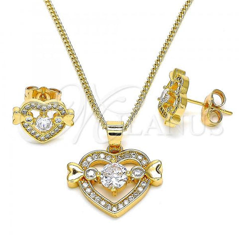 Oro Laminado Earring and Pendant Adult Set, Gold Filled Style Heart Design, with White Cubic Zirconia, Polished, Golden Finish, 10.210.0119.1