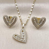 Oro Laminado Earring and Pendant Adult Set, Gold Filled Style Heart and Baguette Design, with White Cubic Zirconia, Polished, Golden Finish, 10.196.0191.1