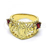 Oro Laminado Multi Stone Ring, Gold Filled Style Guadalupe and Elephant Design, with Garnet and Black Cubic Zirconia, Polished, Golden Finish, 01.380.0020.2.08