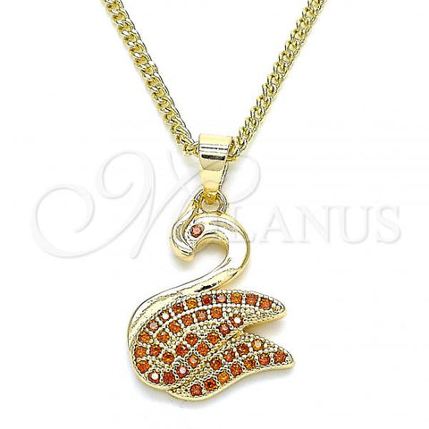 Oro Laminado Pendant Necklace, Gold Filled Style Swan Design, with Garnet Micro Pave, Polished, Golden Finish, 04.344.0018.1.20