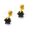 Stainless Steel Stud Earring, Star Design, with Tanzanite Cubic Zirconia, Polished, Golden Finish, 02.271.0006.4