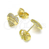 Oro Laminado Stud Earring, Gold Filled Style Mom and Heart Design, with White Micro Pave, Polished, Golden Finish, 02.156.0630