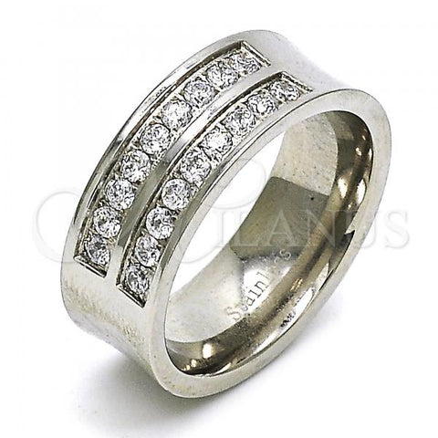 Stainless Steel Mens Ring, with White Cubic Zirconia, Polished, Steel Finish, 01.328.0001.10 (Size 10)
