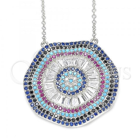 Sterling Silver Pendant Necklace, with White Cubic Zirconia and Multicolor Micro Pave, Polished, Rhodium Finish, 04.336.0218.16