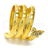 Oro Laminado Multi Stone Ring, Gold Filled Style Butterfly and Spiral Design, with White Crystal, Polished, Golden Finish, 01.118.0041.07 (Size 7)