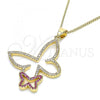 Oro Laminado Pendant Necklace, Gold Filled Style Butterfly Design, with Ruby and White Micro Pave, Polished, Golden Finish, 04.156.0241.1.20