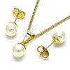Oro Laminado Earring and Pendant Adult Set, Gold Filled Style Ball Design, with  Pearl, Golden Finish, 10.63.0387