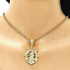 Oro Laminado Religious Pendant, Gold Filled Style Guadalupe and Anchor Design, Diamond Cutting Finish, Golden Finish, 5.187.017