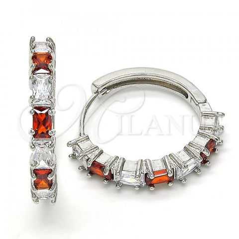 Rhodium Plated Huggie Hoop, with Garnet and White Cubic Zirconia, Polished, Rhodium Finish, 02.210.0089.7.25