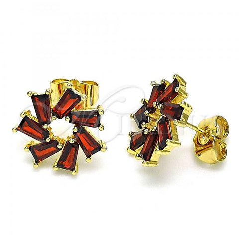 Oro Laminado Stud Earring, Gold Filled Style with Garnet Cubic Zirconia, Polished, Golden Finish, 02.210.0749.3