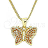 Oro Laminado Pendant Necklace, Gold Filled Style Butterfly Design, with Garnet Micro Pave, Polished, Golden Finish, 04.156.0305.2.20