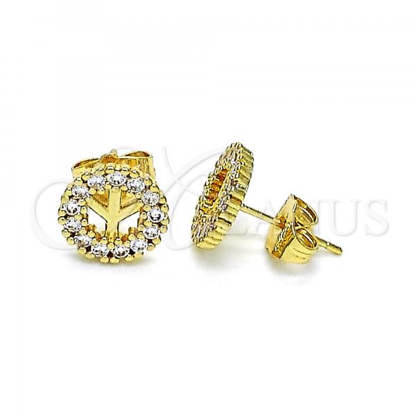 Oro Laminado Stud Earring, Gold Filled Style with White Micro Pave, Polished, Golden Finish, 02.156.0646