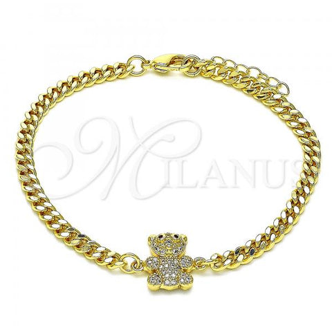 Oro Laminado Fancy Bracelet, Gold Filled Style Teddy Bear Design, with White Micro Pave, Polished, Golden Finish, 03.156.0026.08