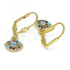 Oro Laminado Dangle Earring, Gold Filled Style with Multicolor Micro Pave, Polished, Golden Finish, 02.210.0343.1