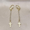 Oro Laminado Long Earring, Gold Filled Style Cross Design, with White Cubic Zirconia, Golden Finish, 5.084.015