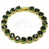 Oro Laminado Tennis Bracelet, Gold Filled Style Heart Design, with Green Cubic Zirconia, Polished, Golden Finish, 03.424.0003.1.07