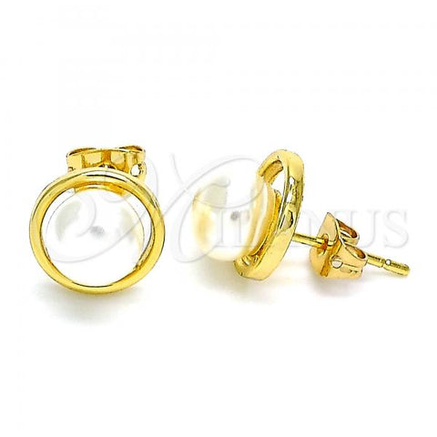 Oro Laminado Stud Earring, Gold Filled Style with Ivory Pearl, Polished, Golden Finish, 02.342.0131