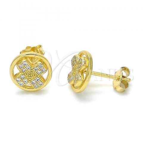 Sterling Silver Stud Earring, with White Micro Pave, Polished, Golden Finish, 02.174.0080