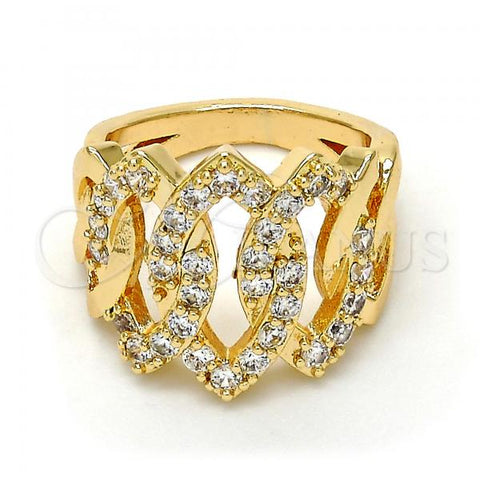 Oro Laminado Multi Stone Ring, Gold Filled Style with White Cubic Zirconia, Polished, Golden Finish, 01.210.0052.07 (Size 7)