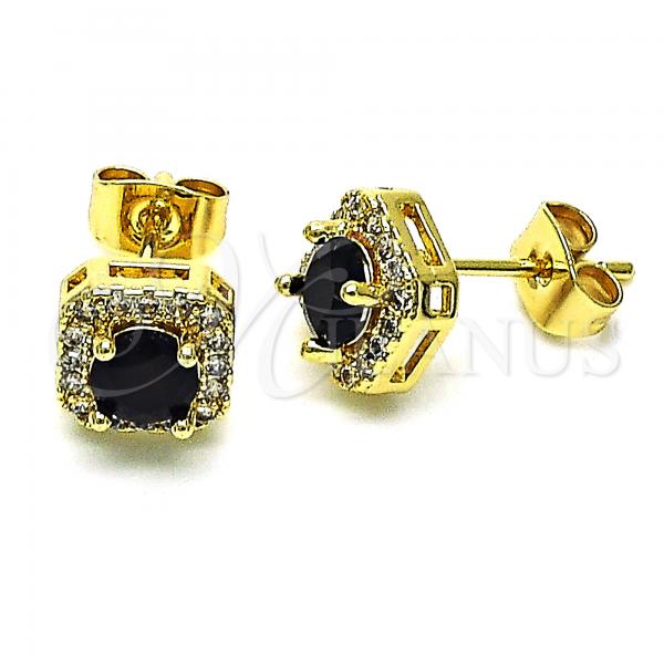 Oro Laminado Stud Earring, Gold Filled Style with Black Cubic Zirconia and White Micro Pave, Polished, Golden Finish, 02.344.0101.4