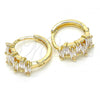Oro Laminado Huggie Hoop, Gold Filled Style with White Cubic Zirconia, Polished, Golden Finish, 02.210.0080.15