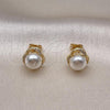 Oro Laminado Stud Earring, Gold Filled Style with Ivory Pearl and White Micro Pave, Polished, Golden Finish, 02.342.0246