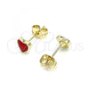 Oro Laminado Stud Earring, Gold Filled Style Heart Design, Red Enamel Finish, Golden Finish, 02.213.0292.1