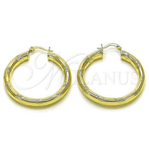 Oro Laminado Medium Hoop, Gold Filled Style Hollow Design, Diamond Cutting Finish, Golden Finish, 02.213.0228.40