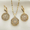 Oro Laminado Earring and Pendant Adult Set, Gold Filled Style Flower Design, with White Crystal, Polished, Golden Finish, 10.314.0006.1