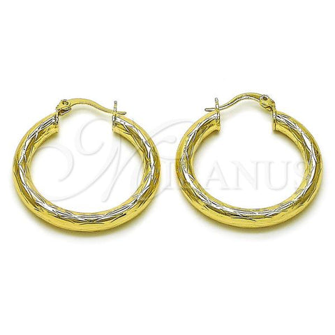 Oro Laminado Medium Hoop, Gold Filled Style Hollow Design, Diamond Cutting Finish, Golden Finish, 02.213.0753.30