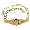 Oro Laminado Fancy Bracelet, Gold Filled Style Guadalupe Design, with Garnet Crystal, Polished, Golden Finish, 03.351.0033.1.08
