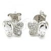 Sterling Silver Stud Earring, Butterfly Design, with White Cubic Zirconia, Polished, Rhodium Finish, 02.369.0007