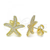 Oro Laminado Stud Earring, Gold Filled Style with White Micro Pave, Polished, Golden Finish, 02.156.0585