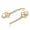 Oro Laminado Long Earring, Gold Filled Style with White Cubic Zirconia, Polished, Golden Finish, 02.210.0177