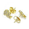 Oro Laminado Stud Earring, Gold Filled Style Elephant Design, with White Micro Pave, Polished, Golden Finish, 02.156.0545