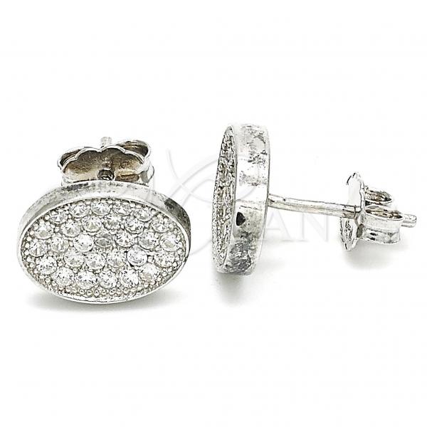 Sterling Silver Stud Earring, with White Cubic Zirconia, Polished, Rhodium Finish, 02.369.0018