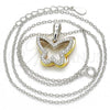 Sterling Silver Pendant Necklace, Butterfly Design, with White Cubic Zirconia, Polished, Tricolor, 04.336.0106.16