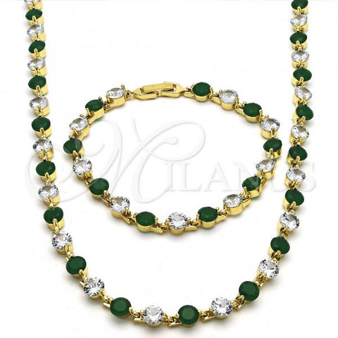 Oro Laminado Necklace and Bracelet, Gold Filled Style with Green and White Cubic Zirconia, Polished, Golden Finish, 06.205.0031.1