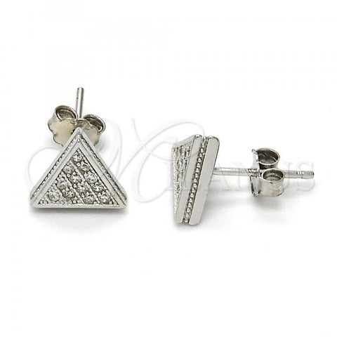 Sterling Silver Stud Earring, with White Micro Pave, Polished, Rhodium Finish, 02.175.0100