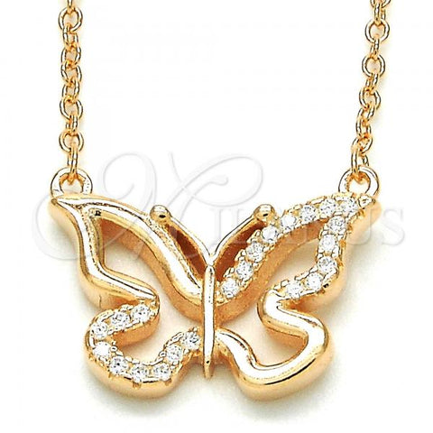 Sterling Silver Pendant Necklace, Butterfly Design, with White Cubic Zirconia, Polished, Rose Gold Finish, 04.336.0046.1.16