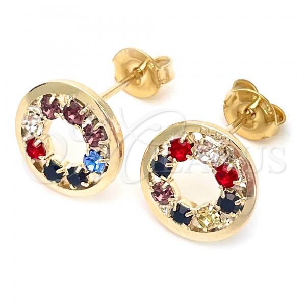 Oro Laminado Stud Earring, Gold Filled Style with Multicolor Cubic Zirconia, Polished, Golden Finish, 02.09.0214
