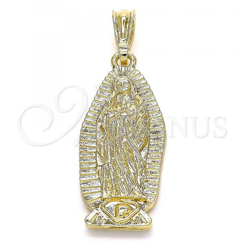 Oro Laminado Religious Pendant, Gold Filled Style Guadalupe Design, Polished, Golden Finish, 05.351.0127