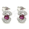 Sterling Silver Stud Earring, with Ruby and White Cubic Zirconia, Polished, Rhodium Finish, 02.369.0008.2