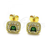 Oro Laminado Stud Earring, Gold Filled Style with Green Cubic Zirconia and White Micro Pave, Polished, Golden Finish, 02.344.0082.4