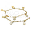 Oro Laminado Charm Anklet , Gold Filled Style Teardrop Design, Polished, Golden Finish, 04.63.1373.10