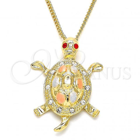 Oro Laminado Pendant Necklace, Gold Filled Style Turtle Design, with Garnet and White Crystal, Polished, Tricolor, 04.213.0166.20