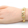 Oro Laminado Fancy Bracelet, Gold Filled Style Leaf Design, Diamond Cutting Finish, Golden Finish, 03.93.0002.07